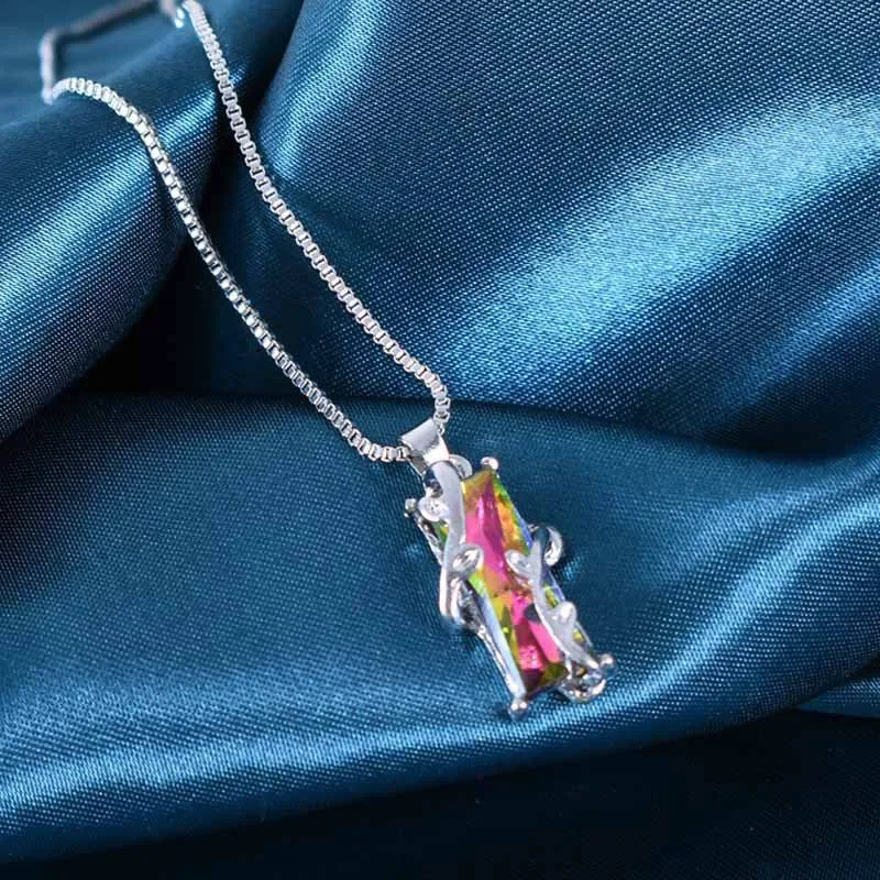 Wholesale Colorful Stone Square Alloy Necklaces