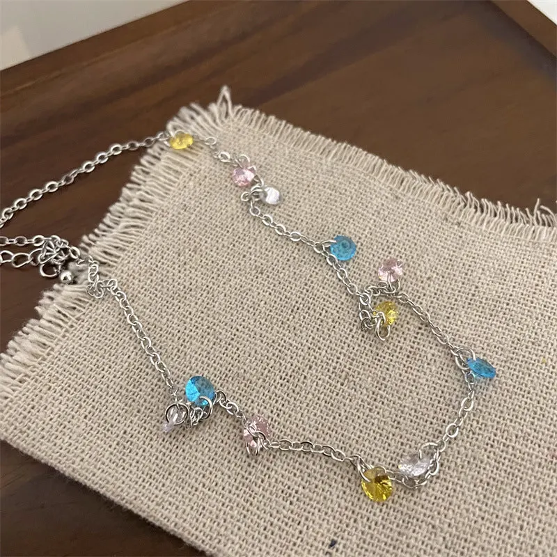 Wholesale Colorful Zircon Rainbow Metallic Necklaces