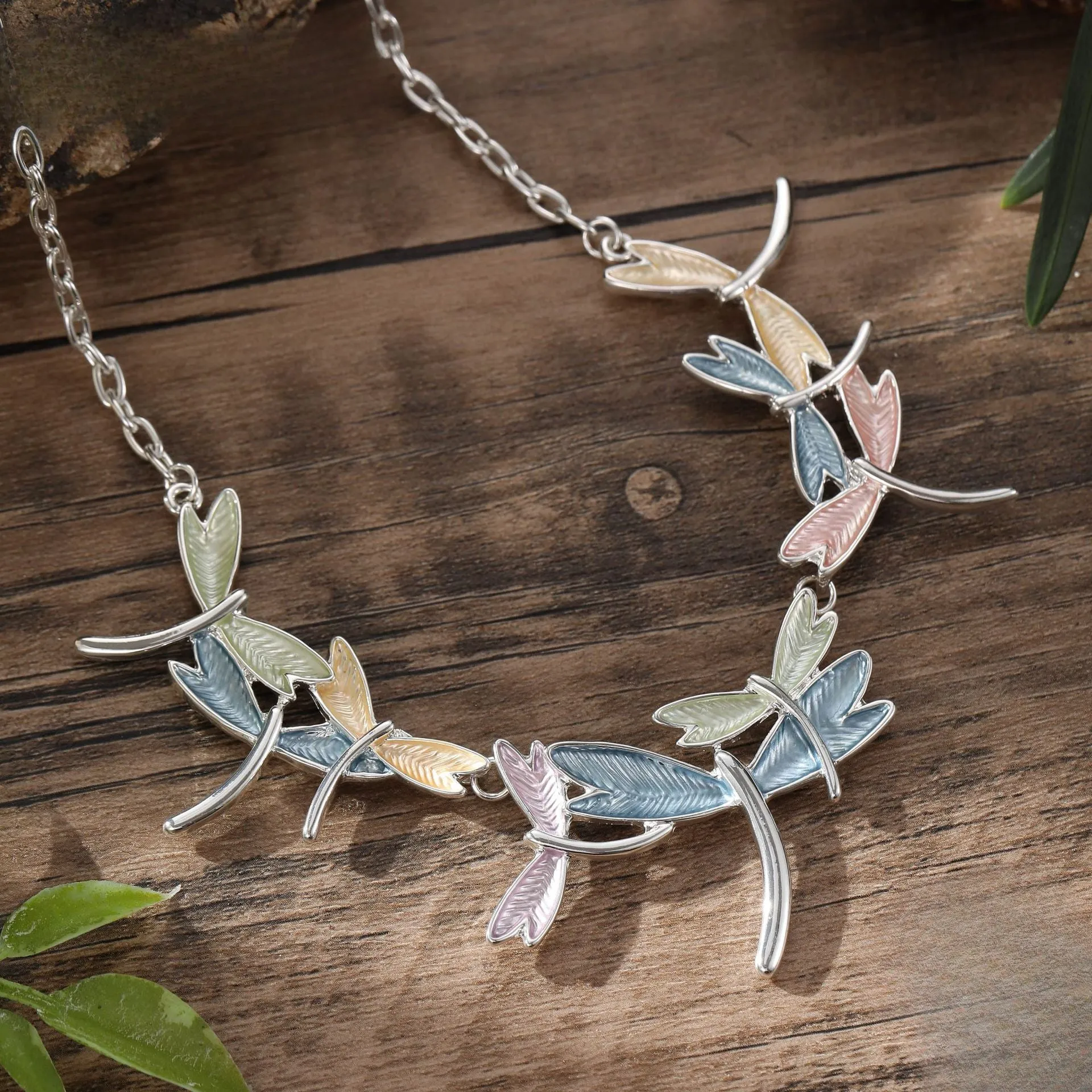 Wholesale New Colorful Painting Oil Dragonfly Flying Necklace