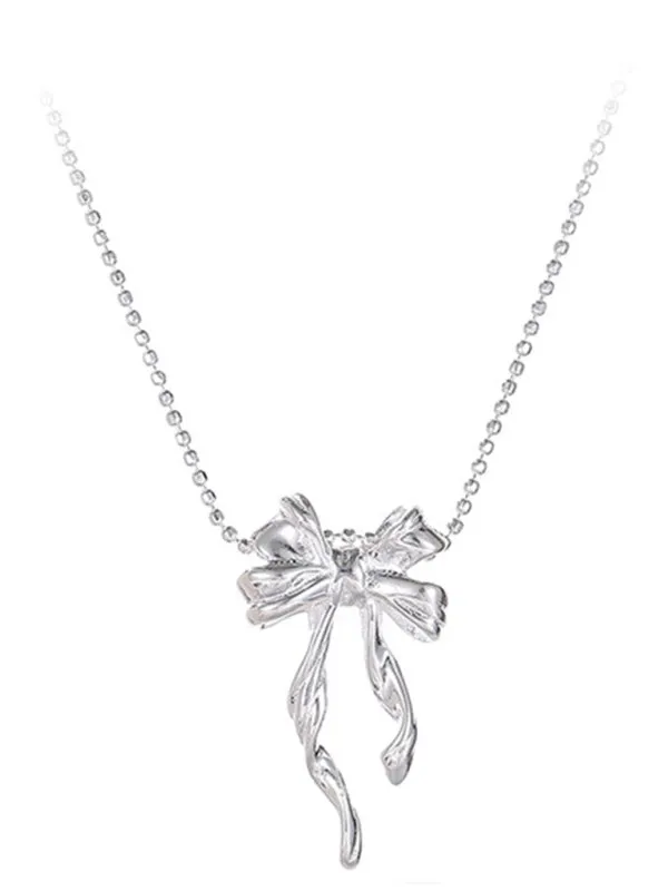 Women's New Sterling Silver Bow Ribbon Versatile Necklace