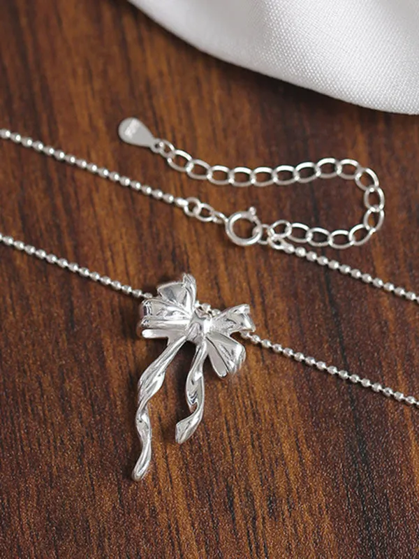 Women's New Sterling Silver Bow Ribbon Versatile Necklace