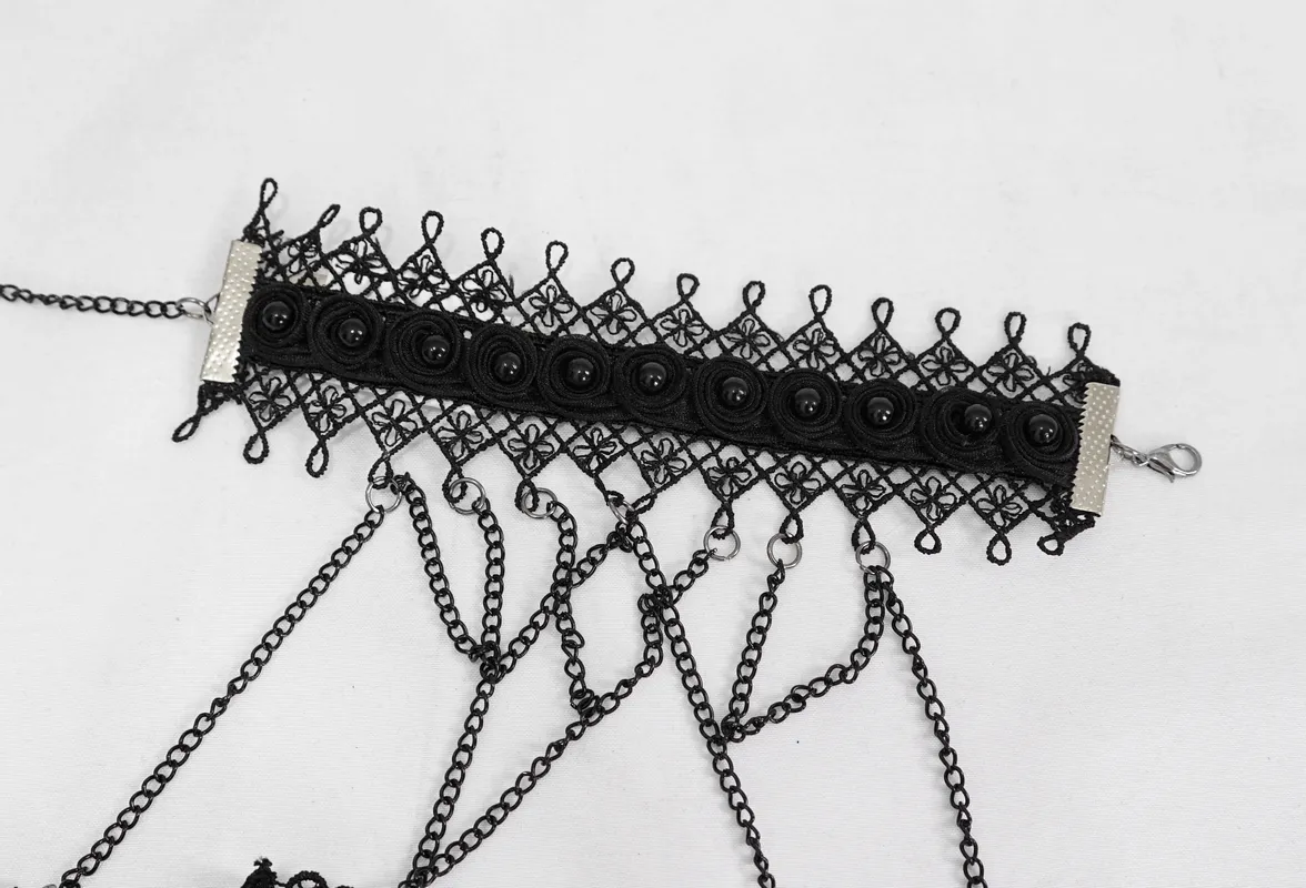 Women's Victorian Gothic Black Lace and Chain Gloves / Alternanive Sexy Accessories for Lady