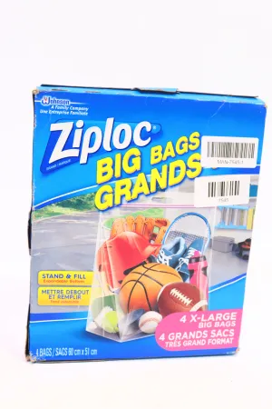 Ziploc® Big Bags, X-Large, Secure Double Zipper, 4 ct, Expandable Bottom, Heavy-Duty Plastic, Built-In Handles, Flexible Shape to Fit Where Storage Boxes Can't