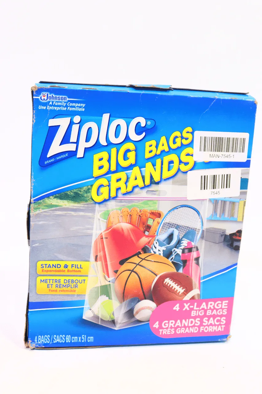 Ziploc® Big Bags, X-Large, Secure Double Zipper, 4 ct, Expandable Bottom, Heavy-Duty Plastic, Built-In Handles, Flexible Shape to Fit Where Storage Boxes Can't